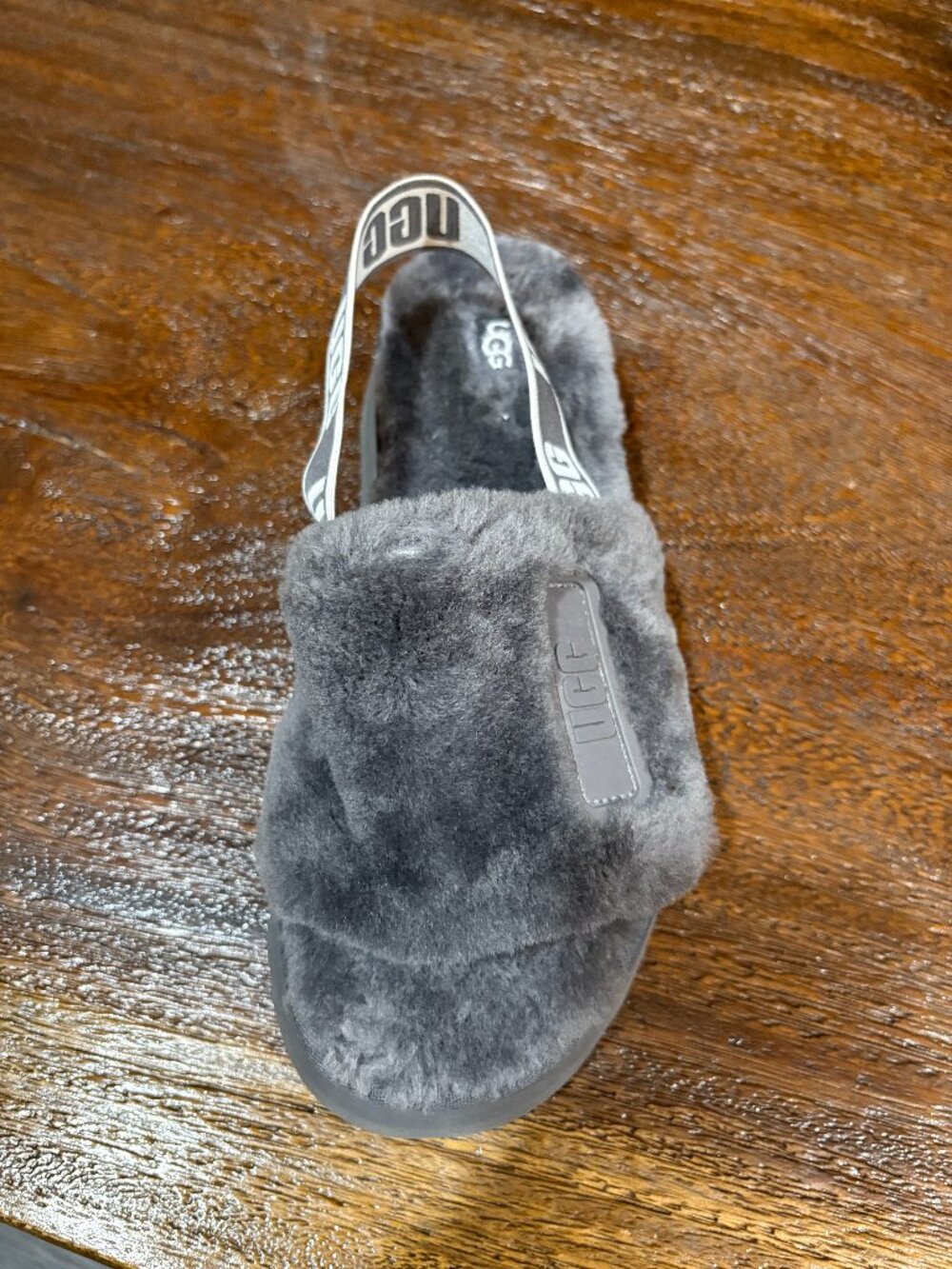 UGG Fuzzy Gray Comfy Slipper Sandal Open Toe Left Shoe Only sz 10  NEW